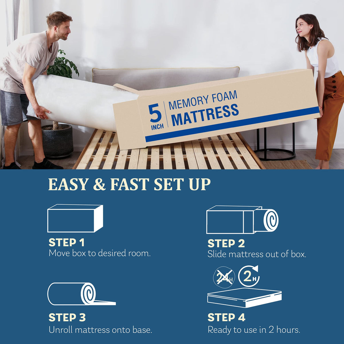White 5 Inch Twin Memory Foam Mattress K7744