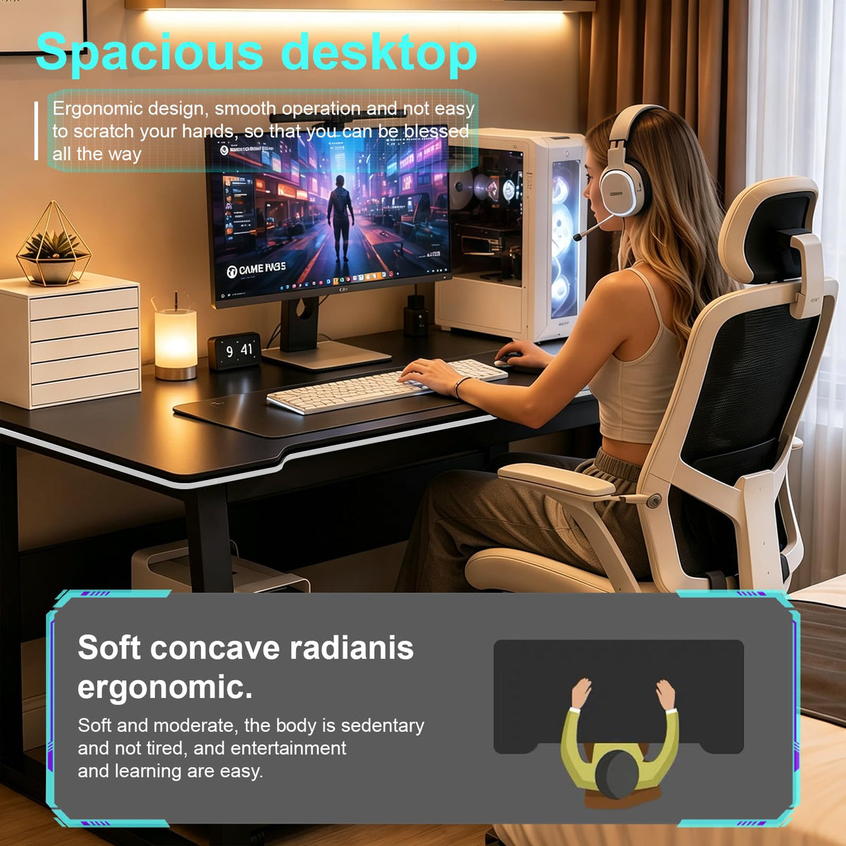 Gaming Desk Computer Writing Table PC Wood I739366