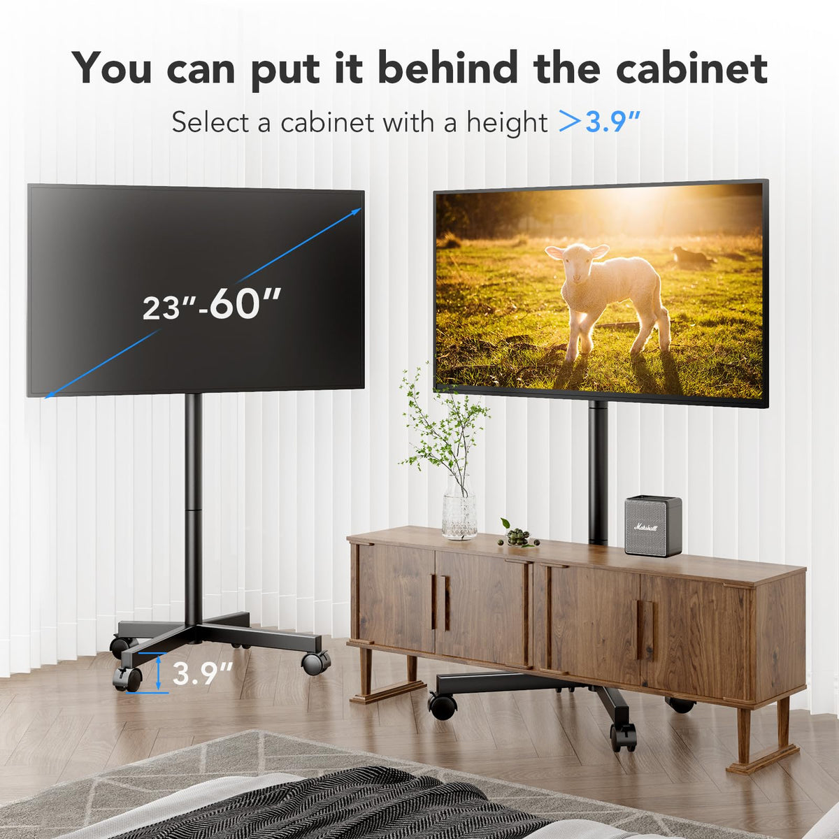 Mobile TV Cart Stand with Wheels, Height Adjustable, Holds up to 88 lbs F53528