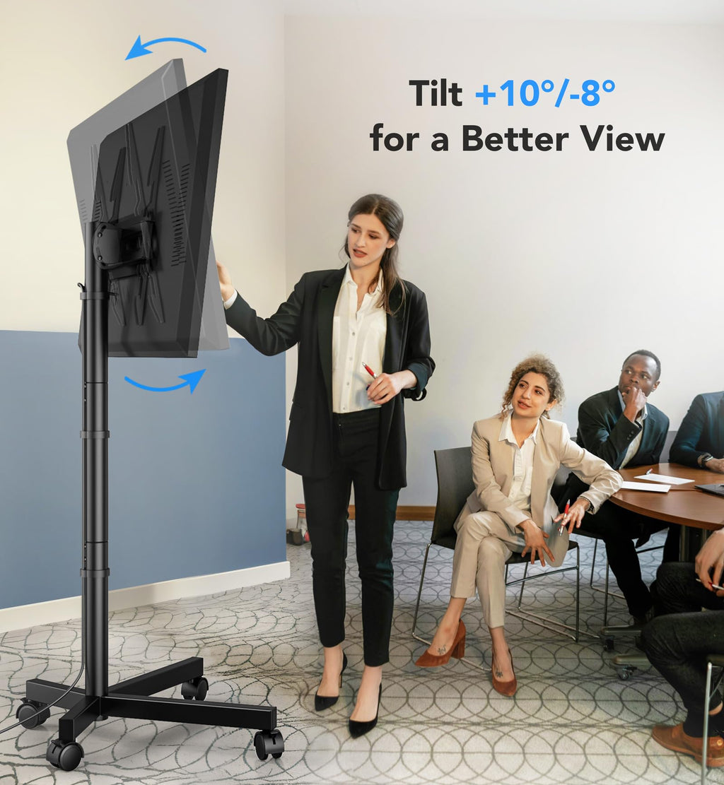 Mobile TV Cart Stand with Wheels, Height Adjustable, Holds up to 88 lbs F53528