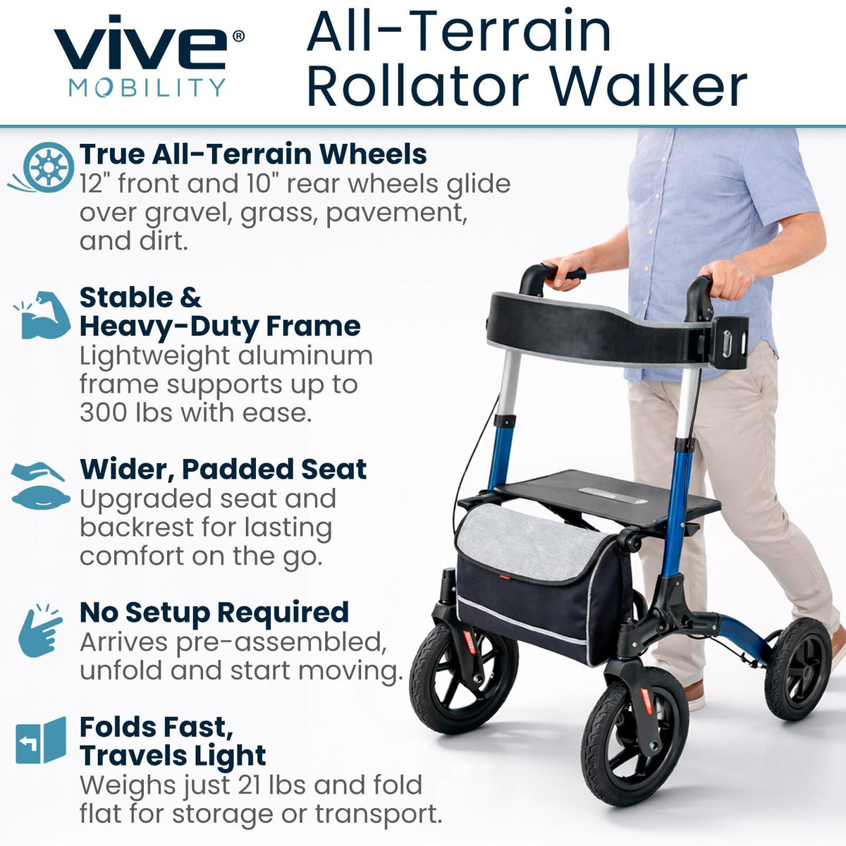 All-Terrain Rollator Walker with 12” Pneumatic Wheels Z1162