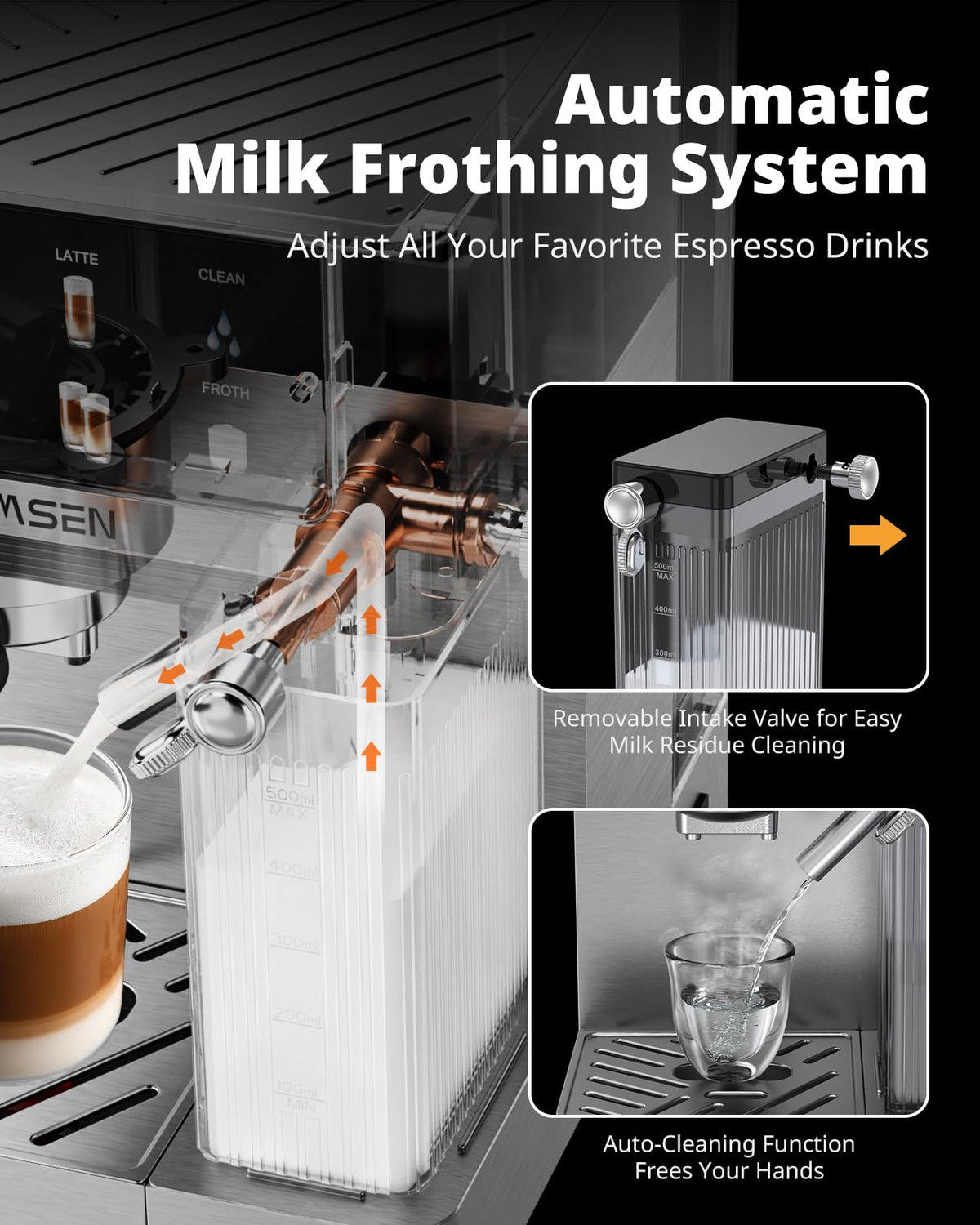 20 Bar Espresso Machine with Milk Frother, Stainless Steel, 60oz Water Tank U4894