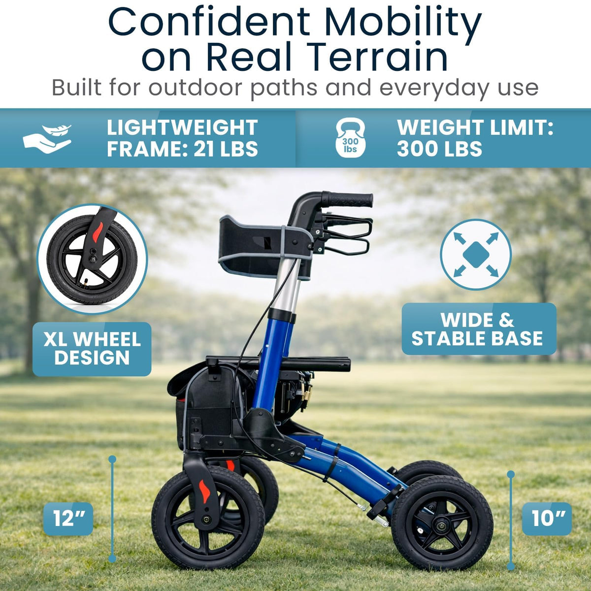 All-Terrain Rollator Walker with 12” Pneumatic Wheels Z1162