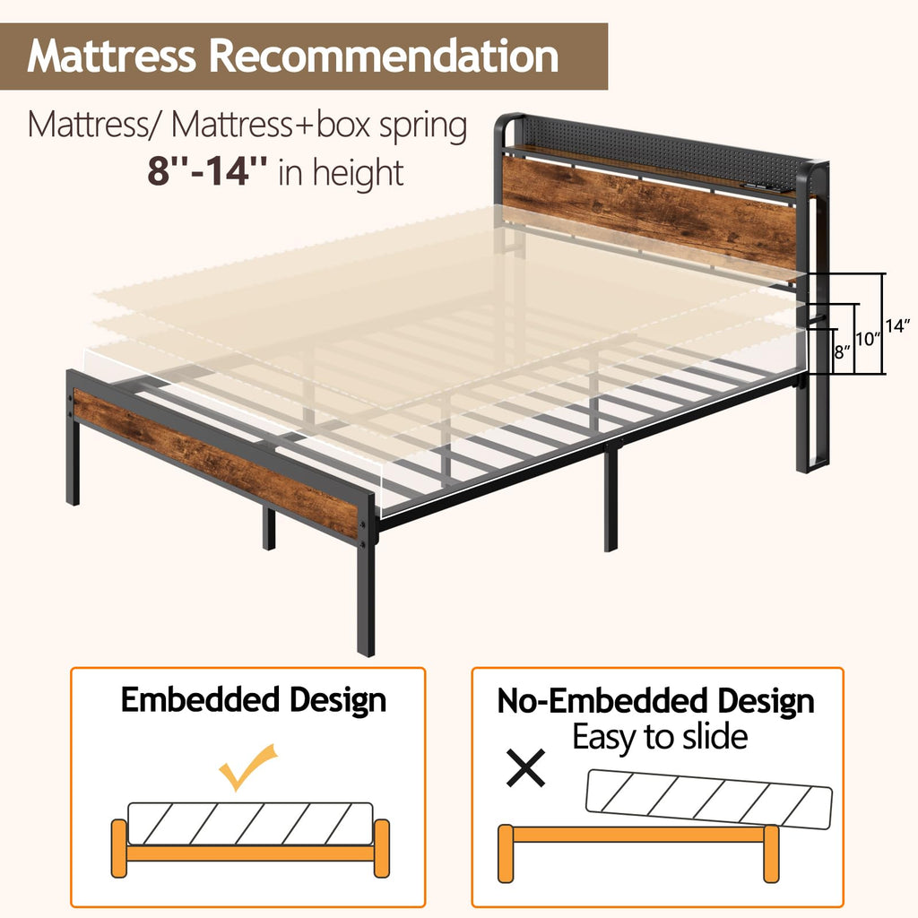 Full Bed Frame with Headboard and LED Lights O1516