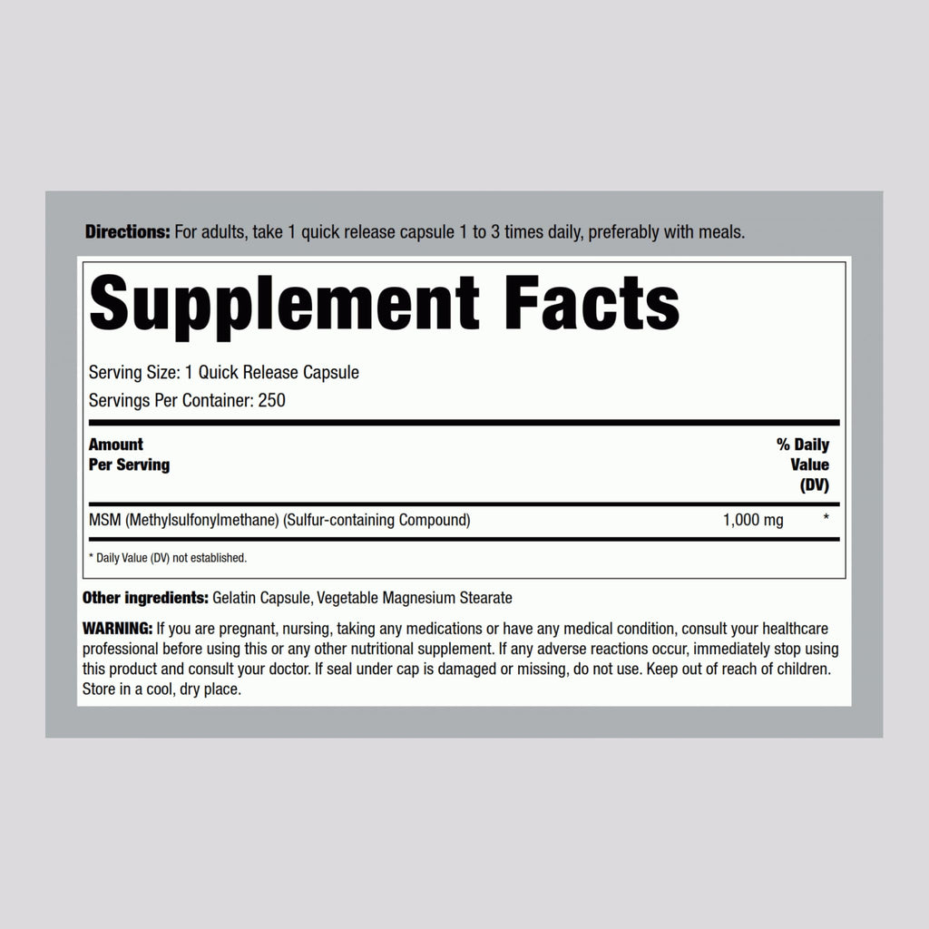MSM 1000mg Capsules 250 Count K5383