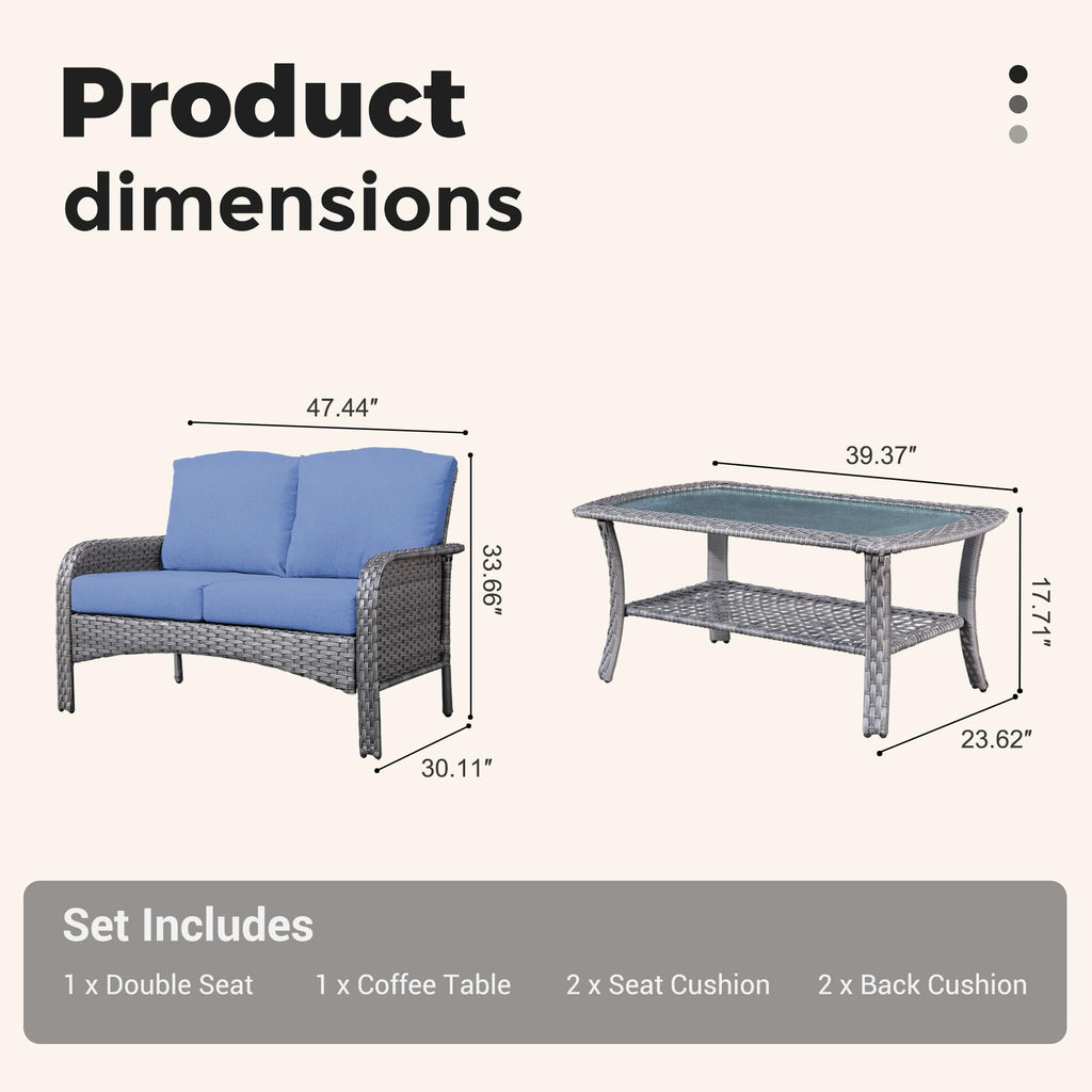 2 Pieces Blue Wicker Patio Bistro Set Z93617