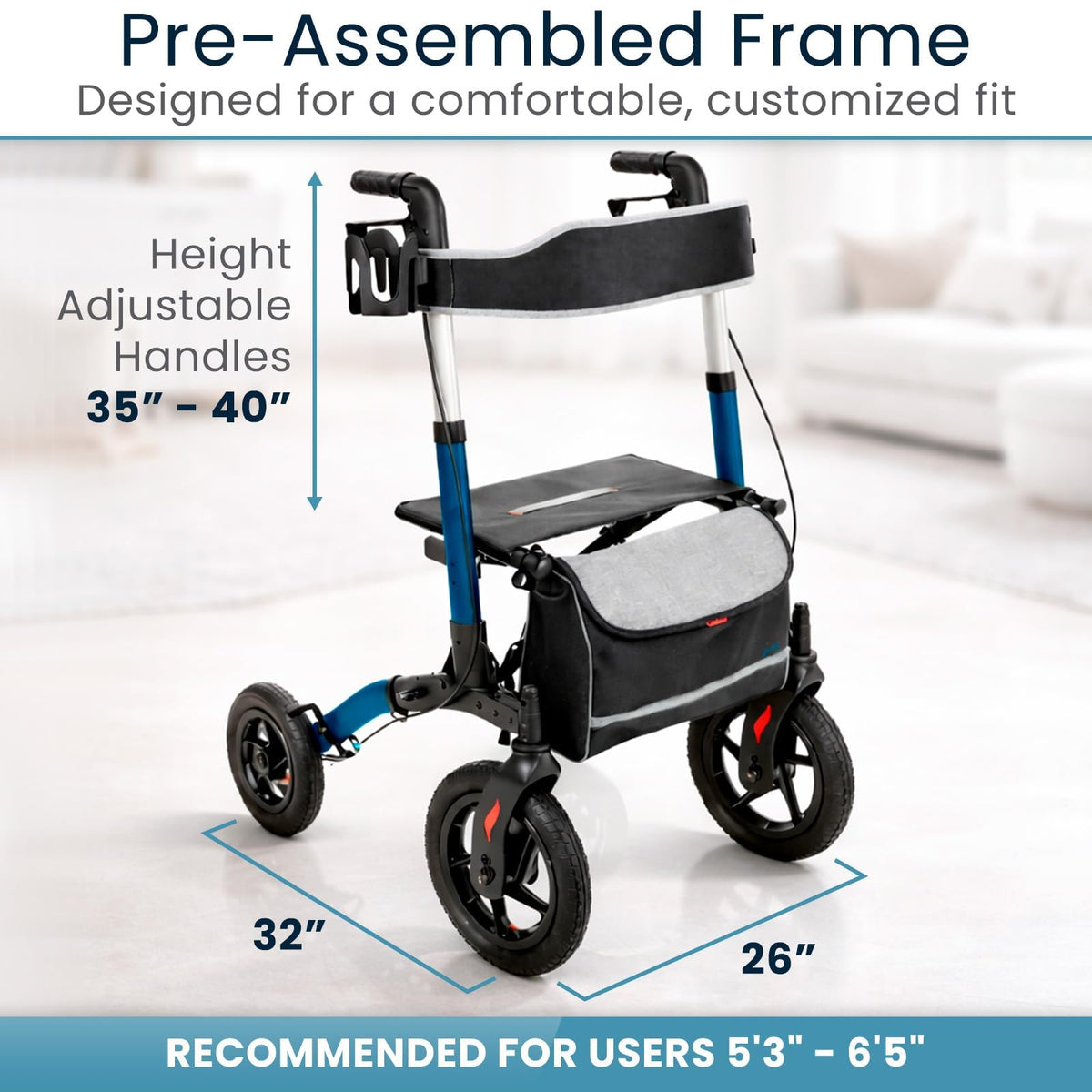 All-Terrain Rollator Walker with 12” Pneumatic Wheels Z1162