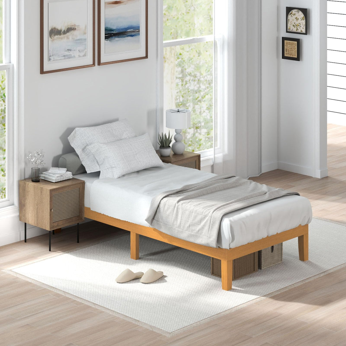 Twin Size 12 Inch Wood Platform Bed Frame J999