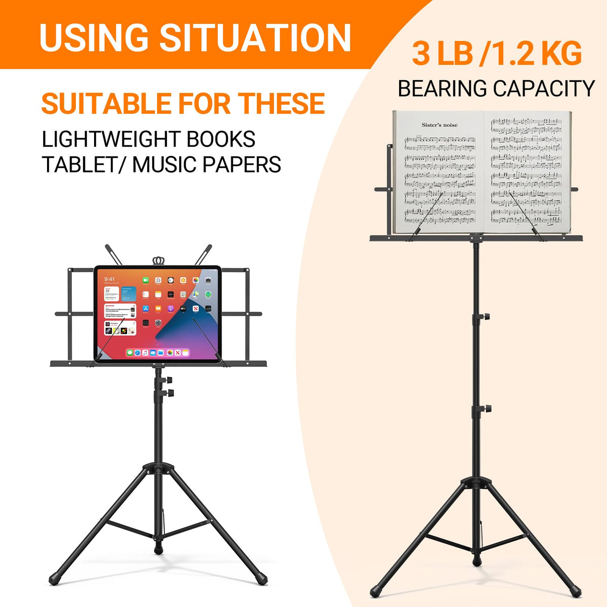 Black Portable Sheet Music Stand with Clamp and Carrying Bag E251