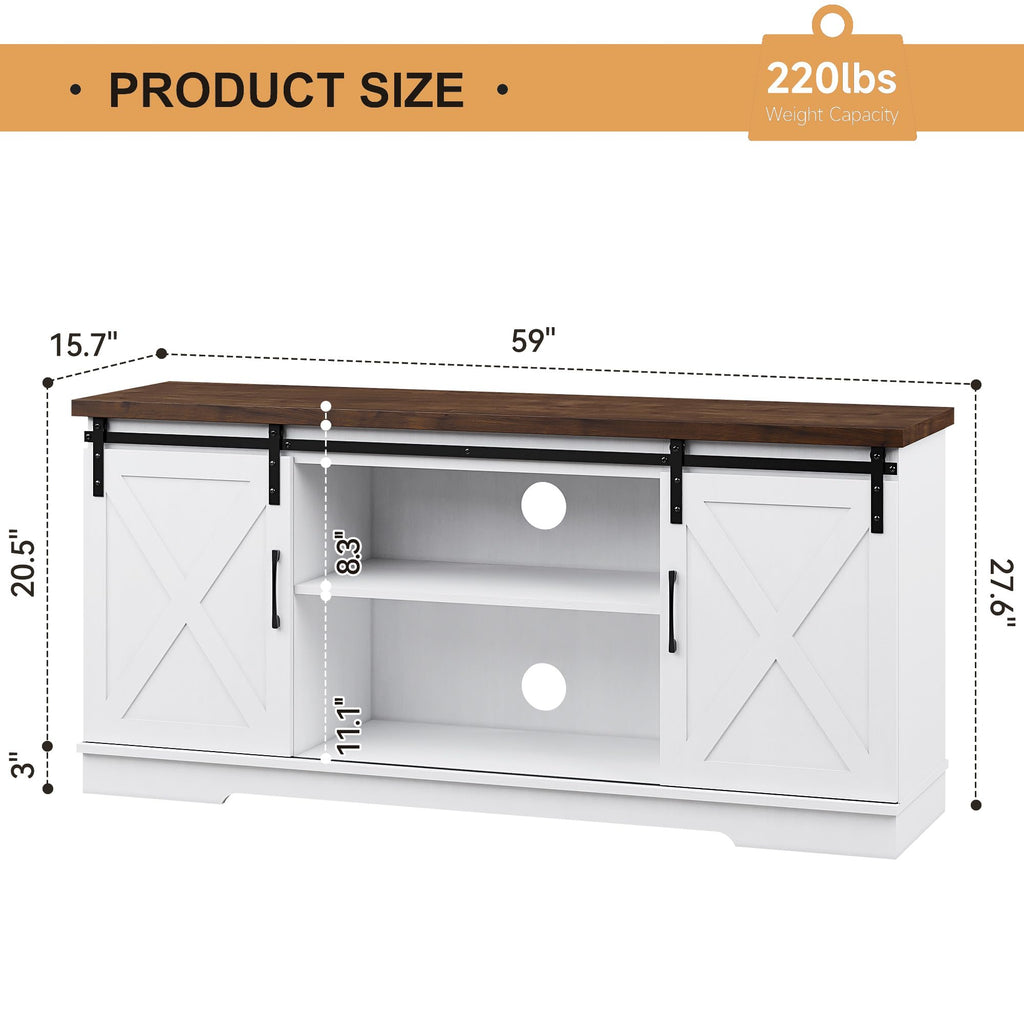 White Wood TV Stand with Sliding Barn Doors I37999