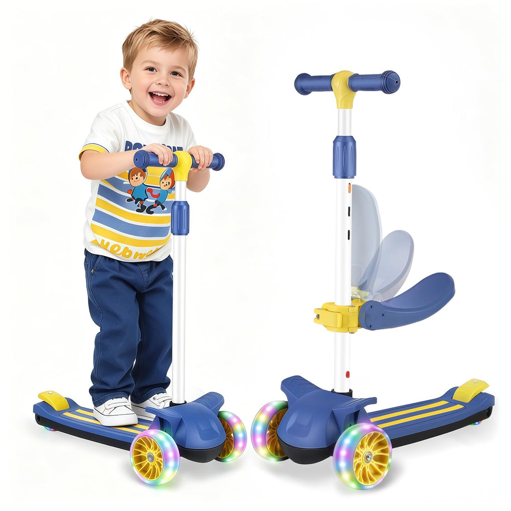 2 in 1 Kids Scooter with Removable Seat, Light up 3 Wheels, 4 Adjustable Height S8700
