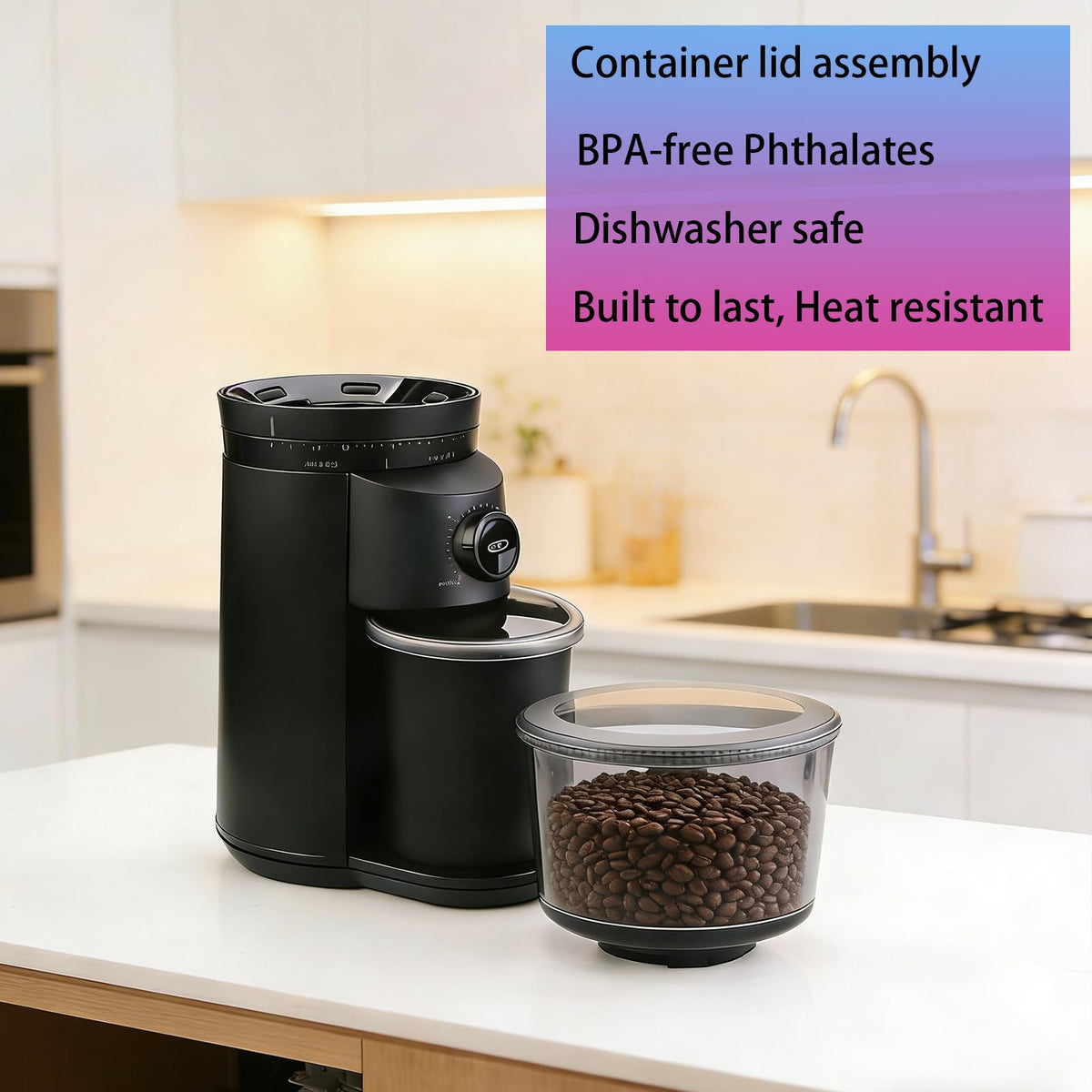 Container Lid for Conical Burr Coffee Grinder, 2 Transparent Gray B700