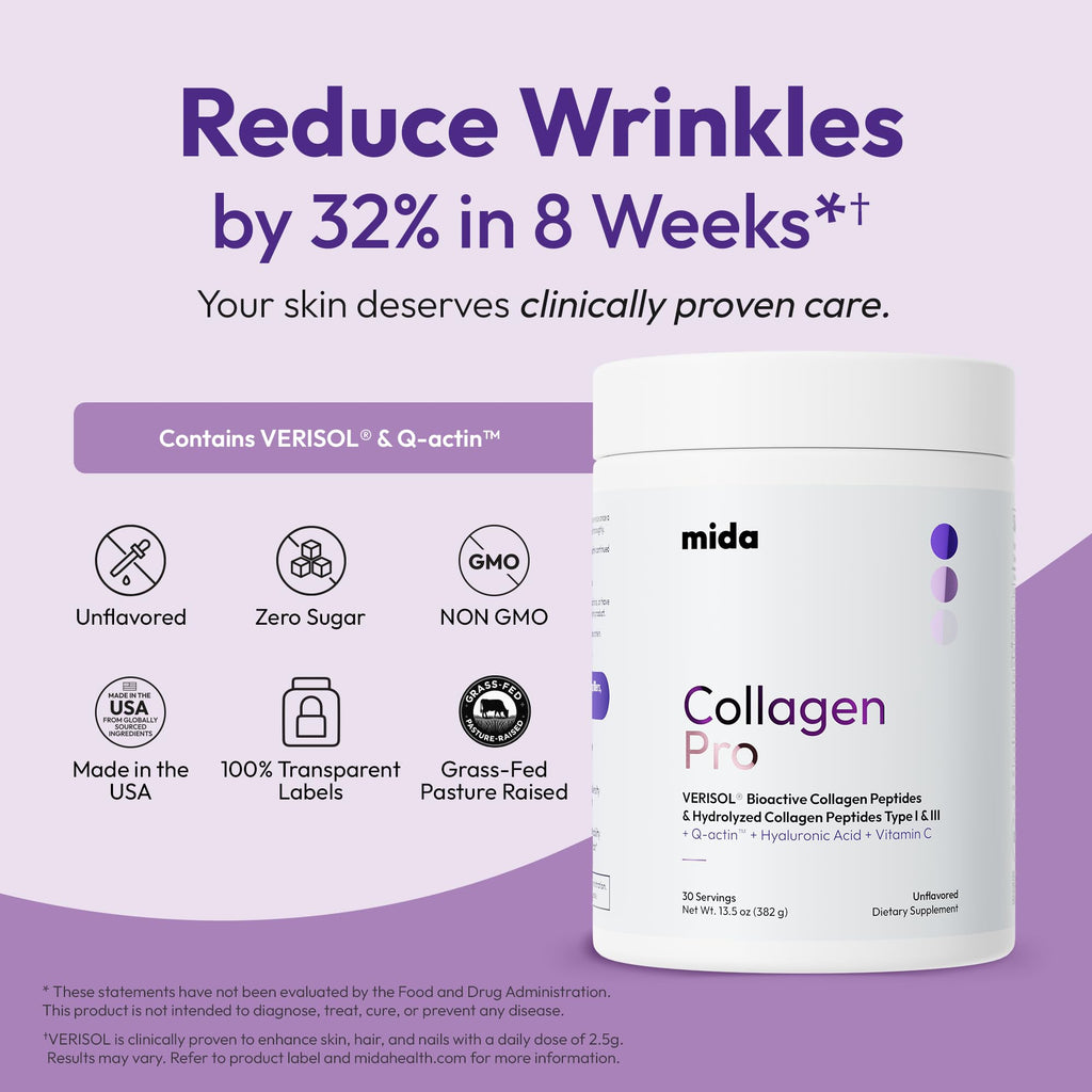 Hydrolyzed Collagen Peptides Type I & III with Vitamin C, Hyaluronic Acid, Biotin, Unflavored Powder, 30 Servings I2231