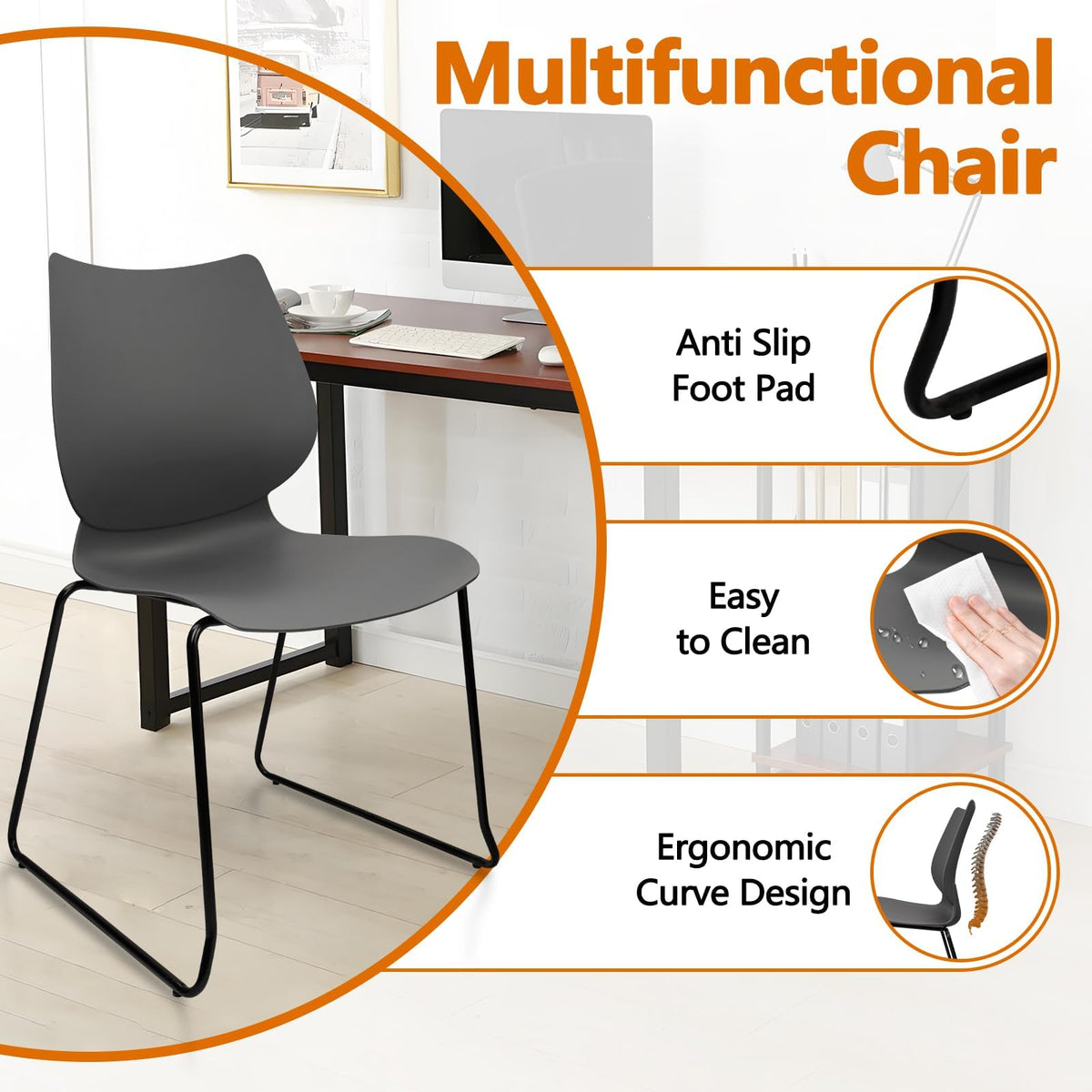 Stacking Chairs with Metal Legs Set of 12, Grey L44830