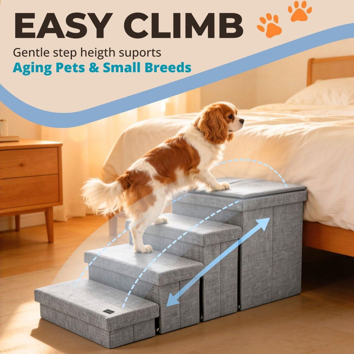 Foldable Grey 4 Steps Dog Stairs with Cushion K6299