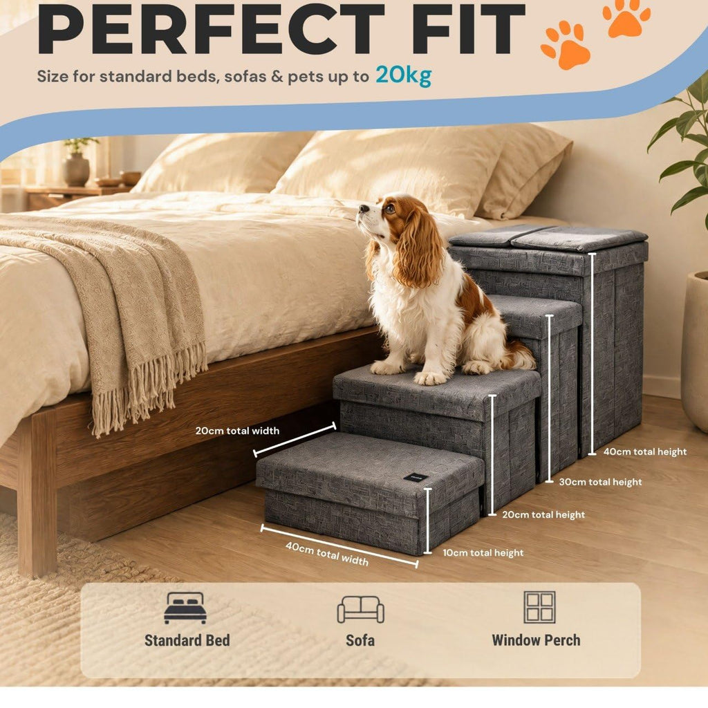 Foldable Grey 4 Steps Dog Stairs with Cushion K6299