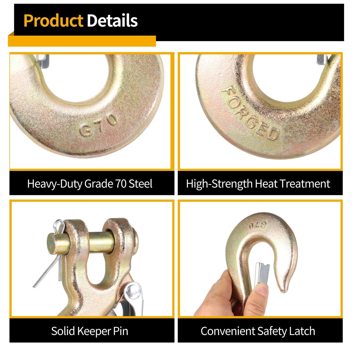 4-Pack 3/8-Inch Grade 70 Forged Steel Clevis Slip Hooks 18,000 Lbs Capacity L376042