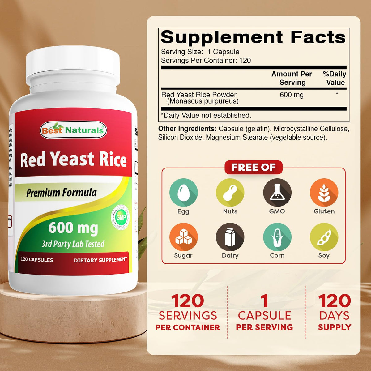 Red Yeast Rice 600 mg 120 Capsules H5551