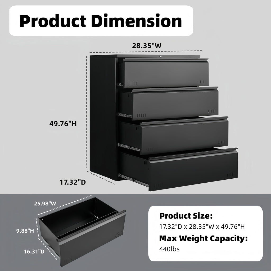 Metal File Cabinet with Lock, 4 Drawer Heavy Duty Office Storage Cabinet Y574