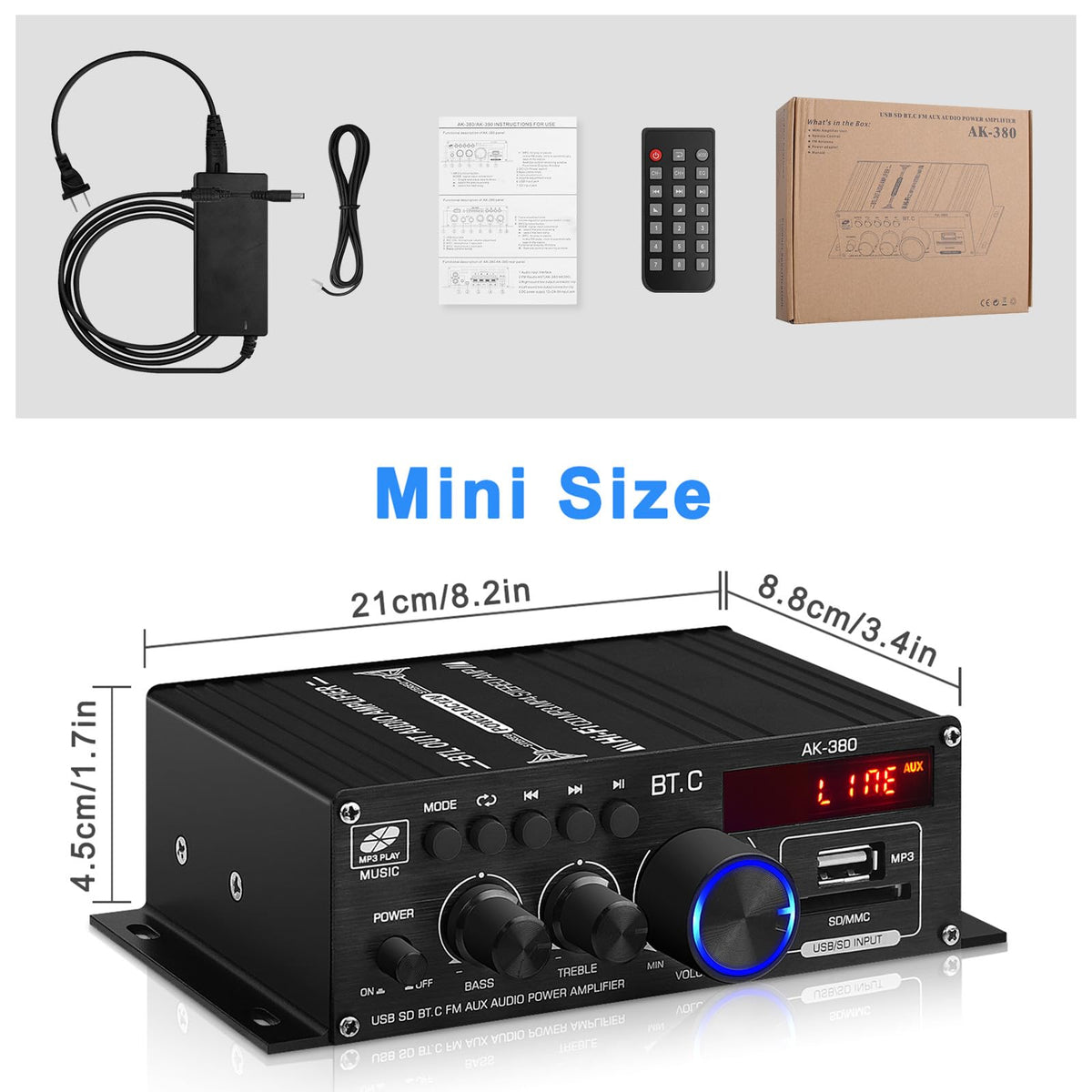 USB SD BT FM AUX Audio Power Amplifier 2.0 CH 40W+40W C919