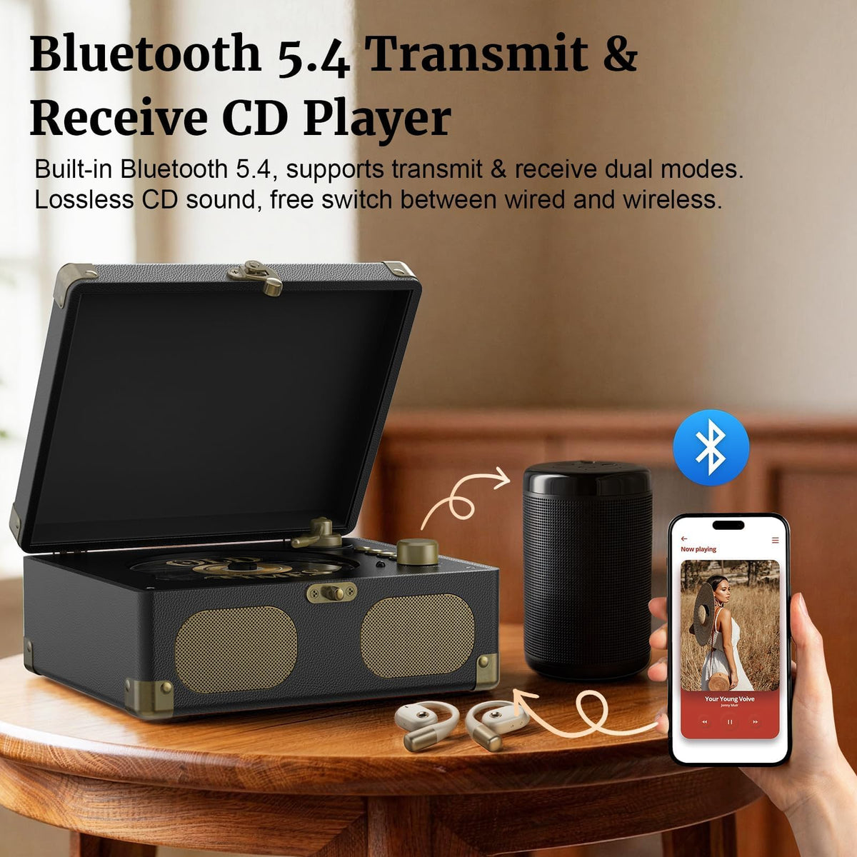 Black Portable CD Player with Speakers, Bluetooth, Remote Control, USB Playback G20280