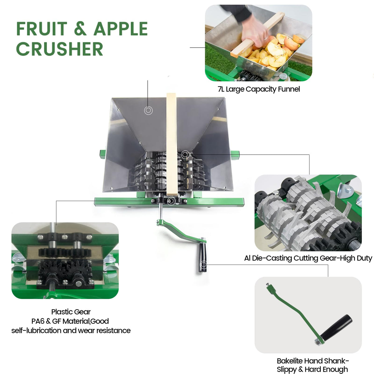 7L Manual Juicer Grinder Stainless Steel 1.8 Gallon Green B62779