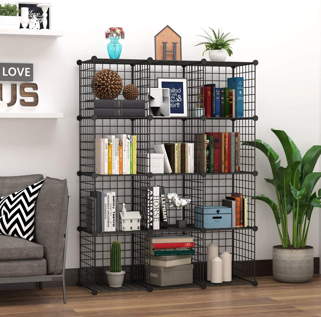 Black 12 Cube Wire Storage Organizer U1195
