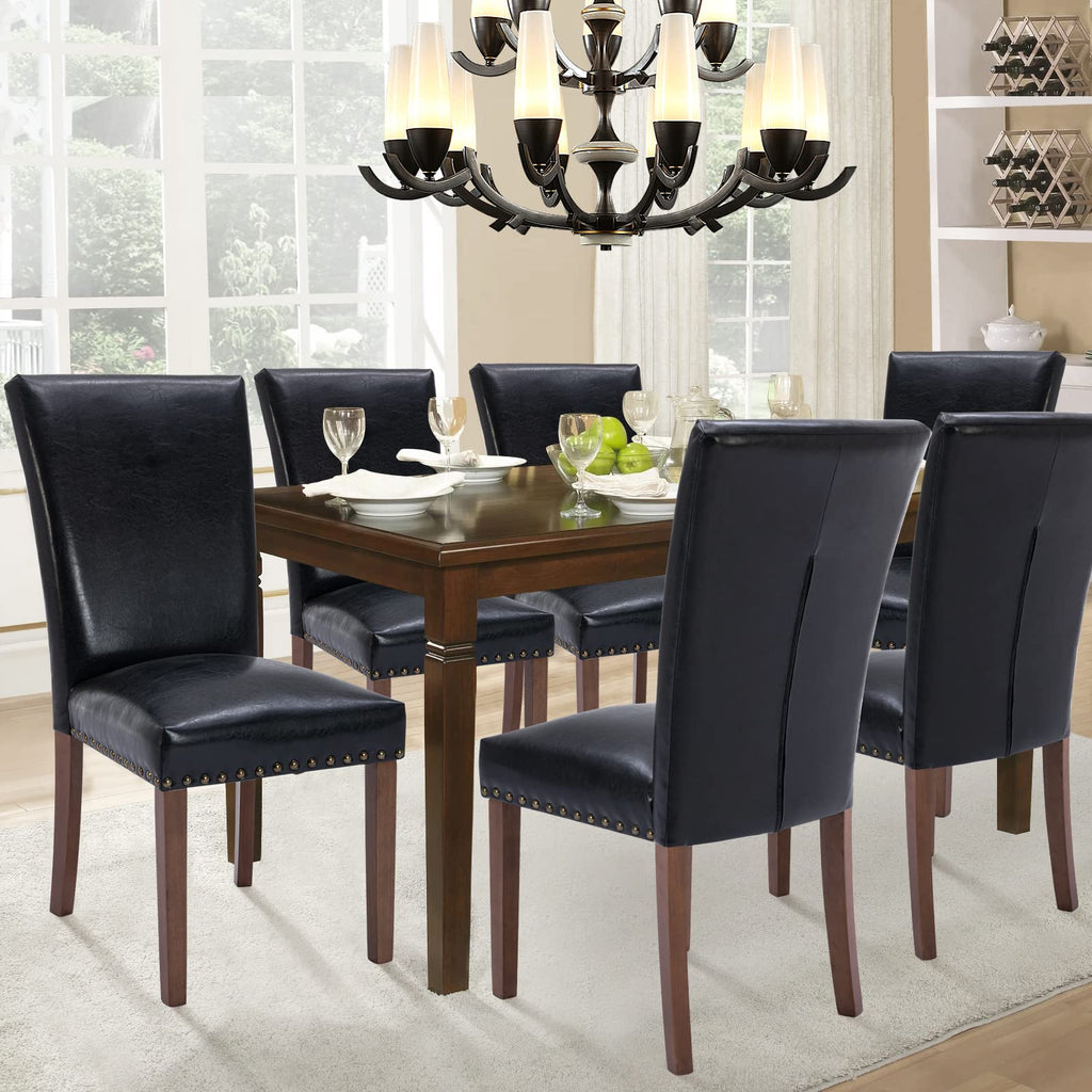 Black Upholstered Dining Chairs Set of 6 with Wood Legs A294037