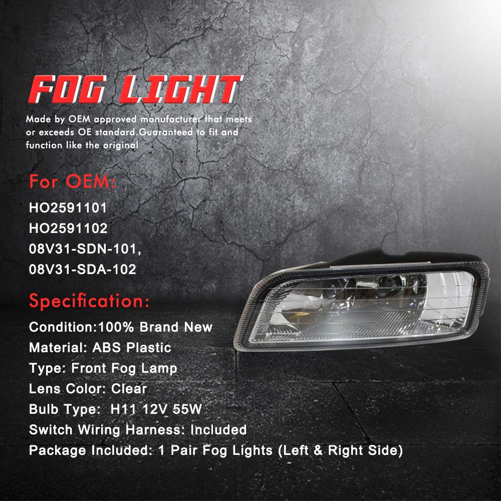 Driving Fog Lights Lamps Replacement with H11 12V 55W Halogen Bulbs & Wiring Harness Kit (Clear Lens) U7846