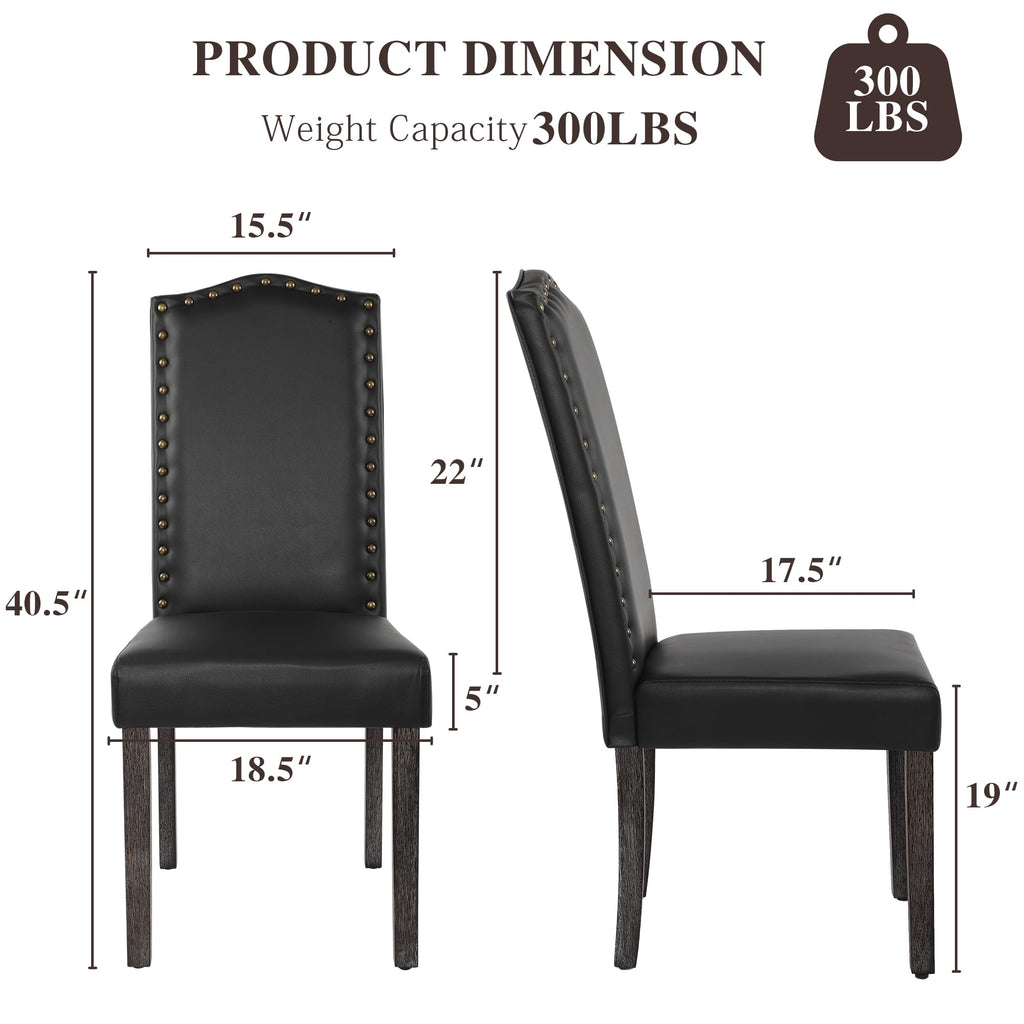 PU Dining Chair Set of 2 Upholstered with Copper Nails and Solid Wood Legs O729649
