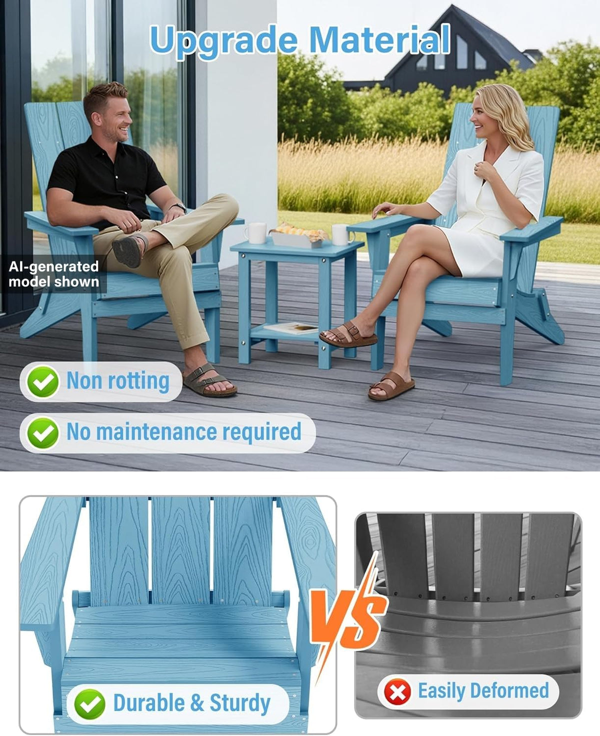 Oversize Folding Plastic Adirondack Chairs Set of 2 U93637