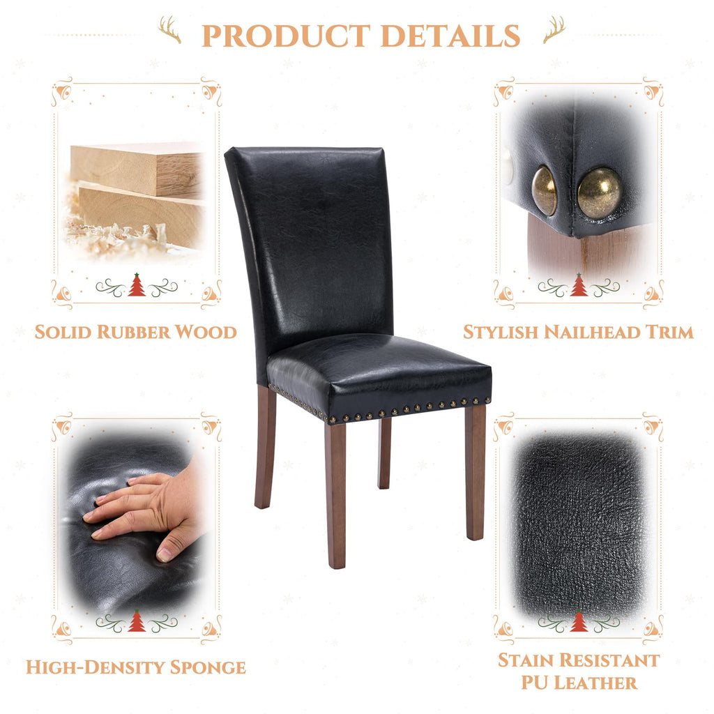Black Upholstered Dining Chairs Set of 6 with Wood Legs A294037