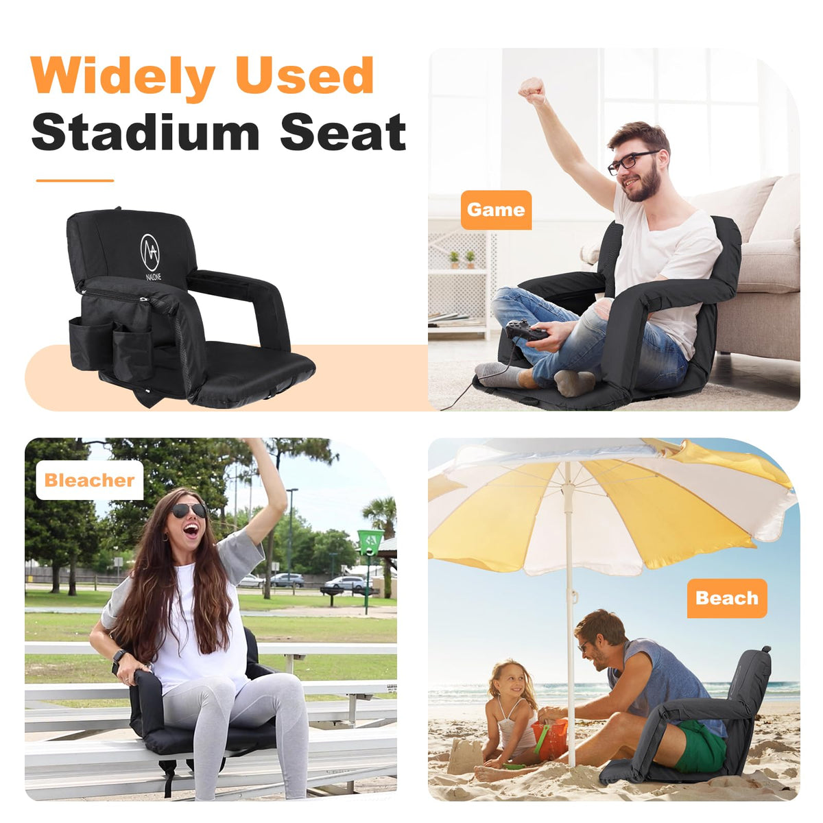 Folding Stadium Seat with Back Support and Armrests U17370