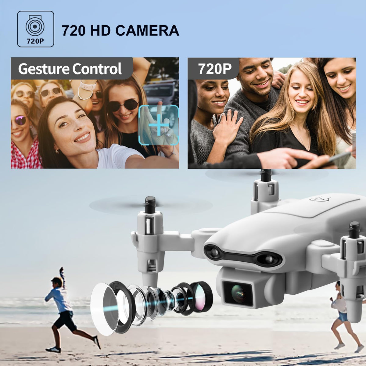 Mini Drone with 1080P HD Camera, 3 Batteries, Gray M3794