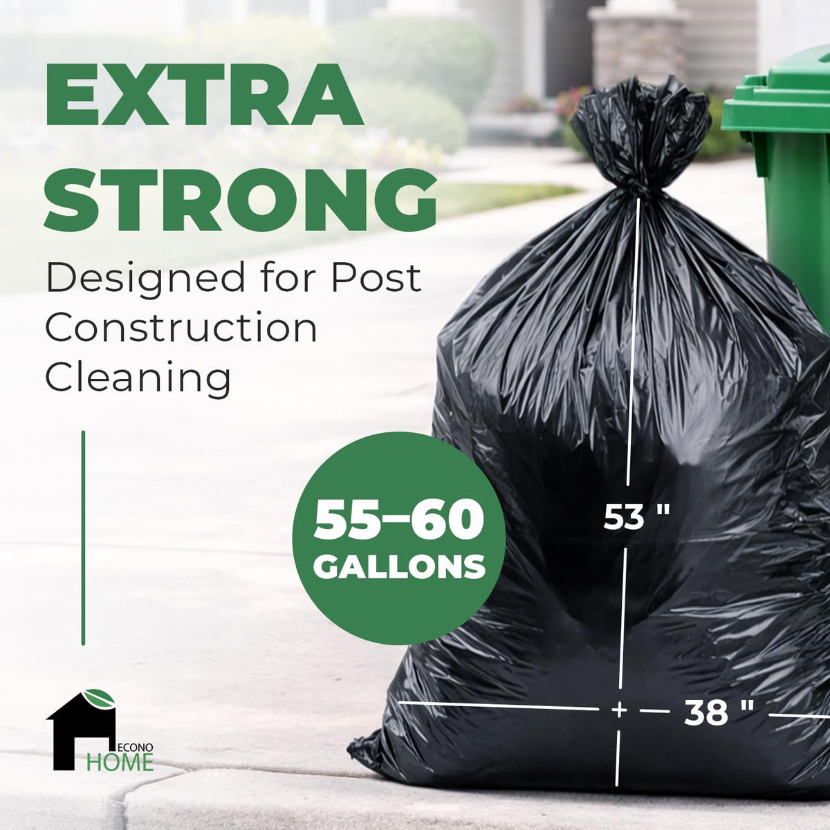 Heavy Duty 2.8 Mil 55-60 Gallon Trash Bags 50 Count I7045