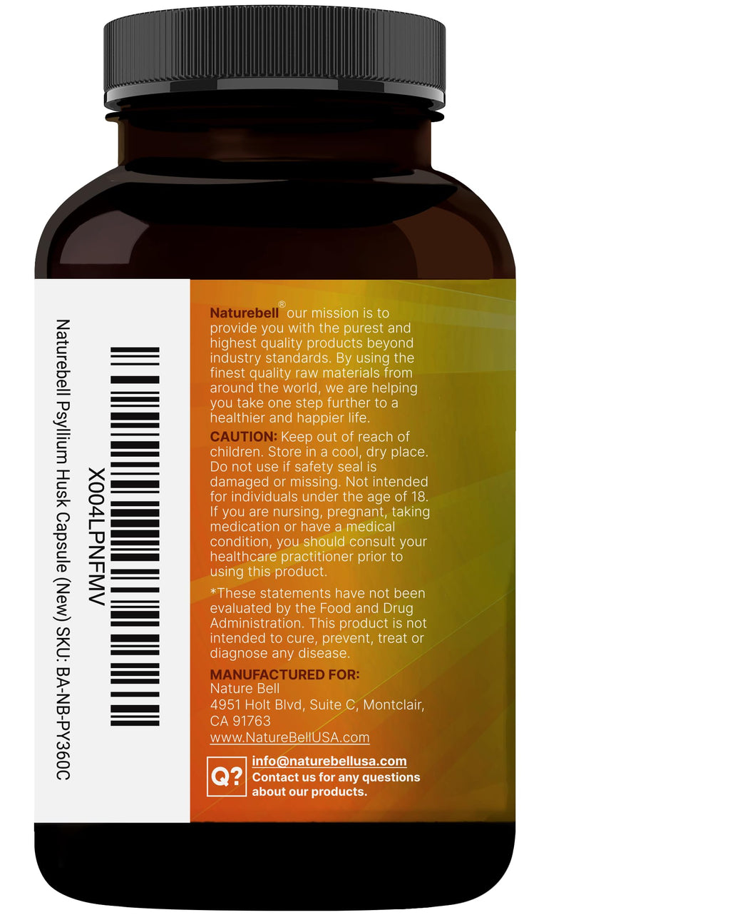 Psyllium Husk Fiber Capsules 2,000mg 360 Caps S4699