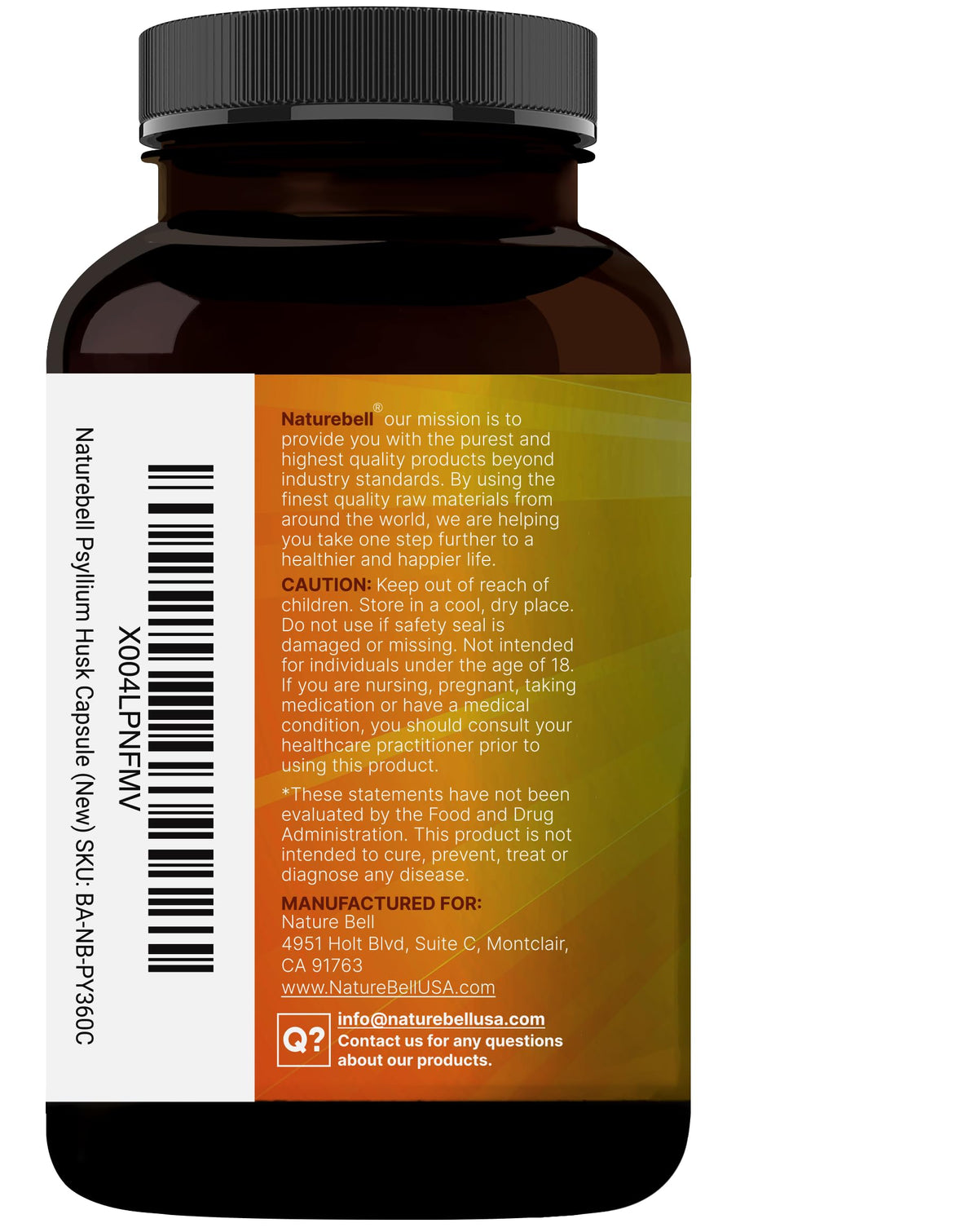 Psyllium Husk Fiber Capsules 2,000mg 360 Caps S4699