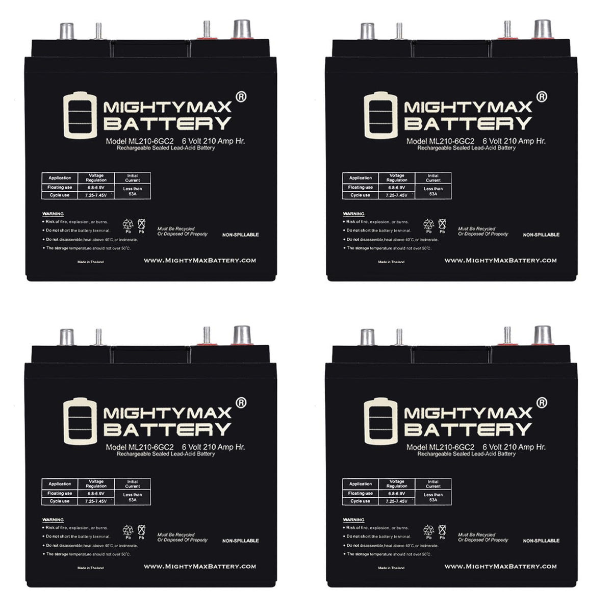 6V 210AH Dual Terminal SLA Replacement Battery 4 Pack P629