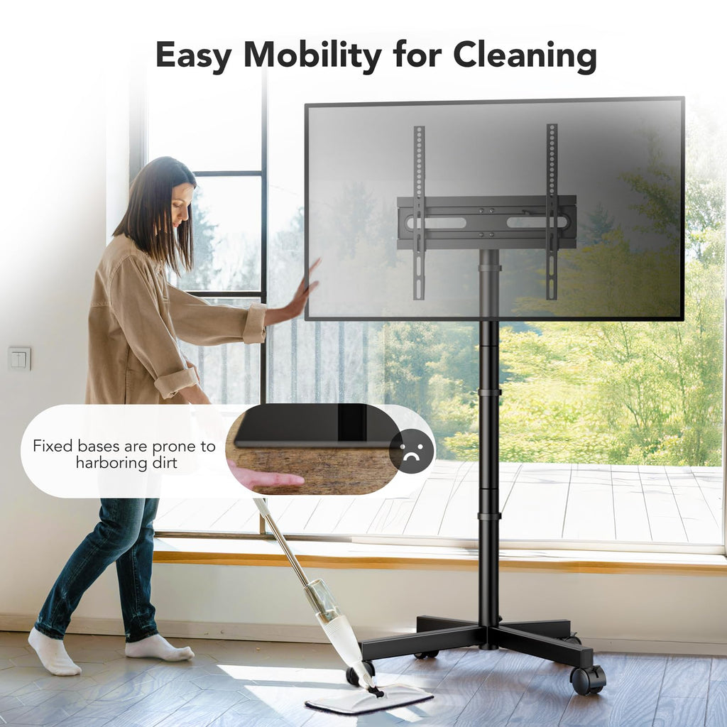 Mobile TV Cart Stand with Wheels, Height Adjustable, Holds up to 88 lbs F53528