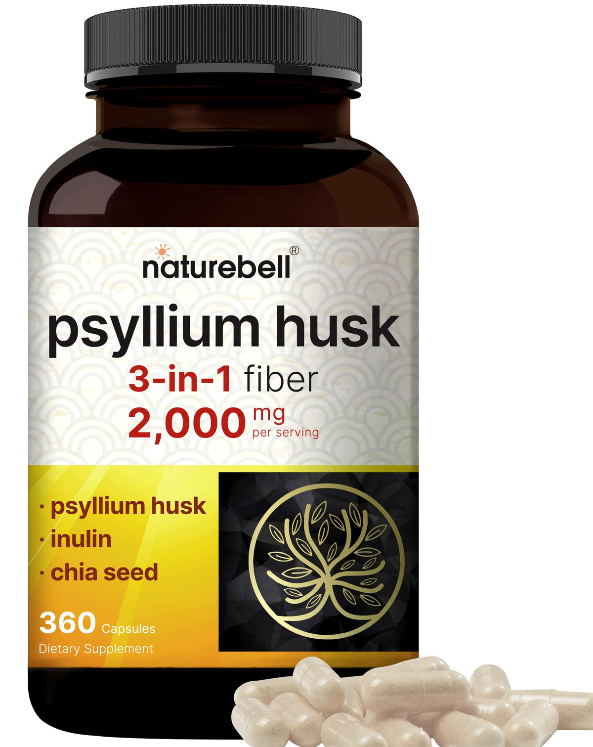 Psyllium Husk Fiber Capsules 2,000mg 360 Caps S4699