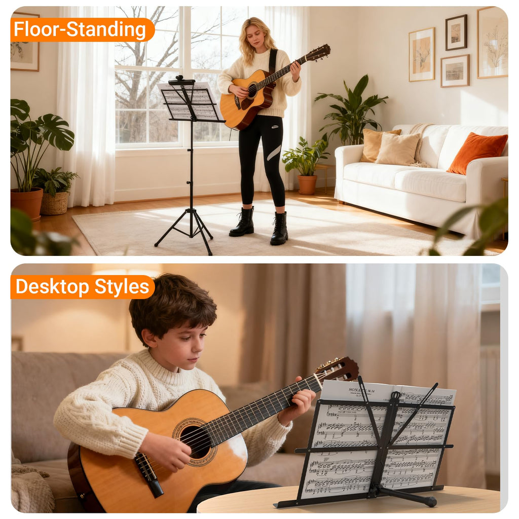 Black Portable Sheet Music Stand with Clamp and Carrying Bag E251