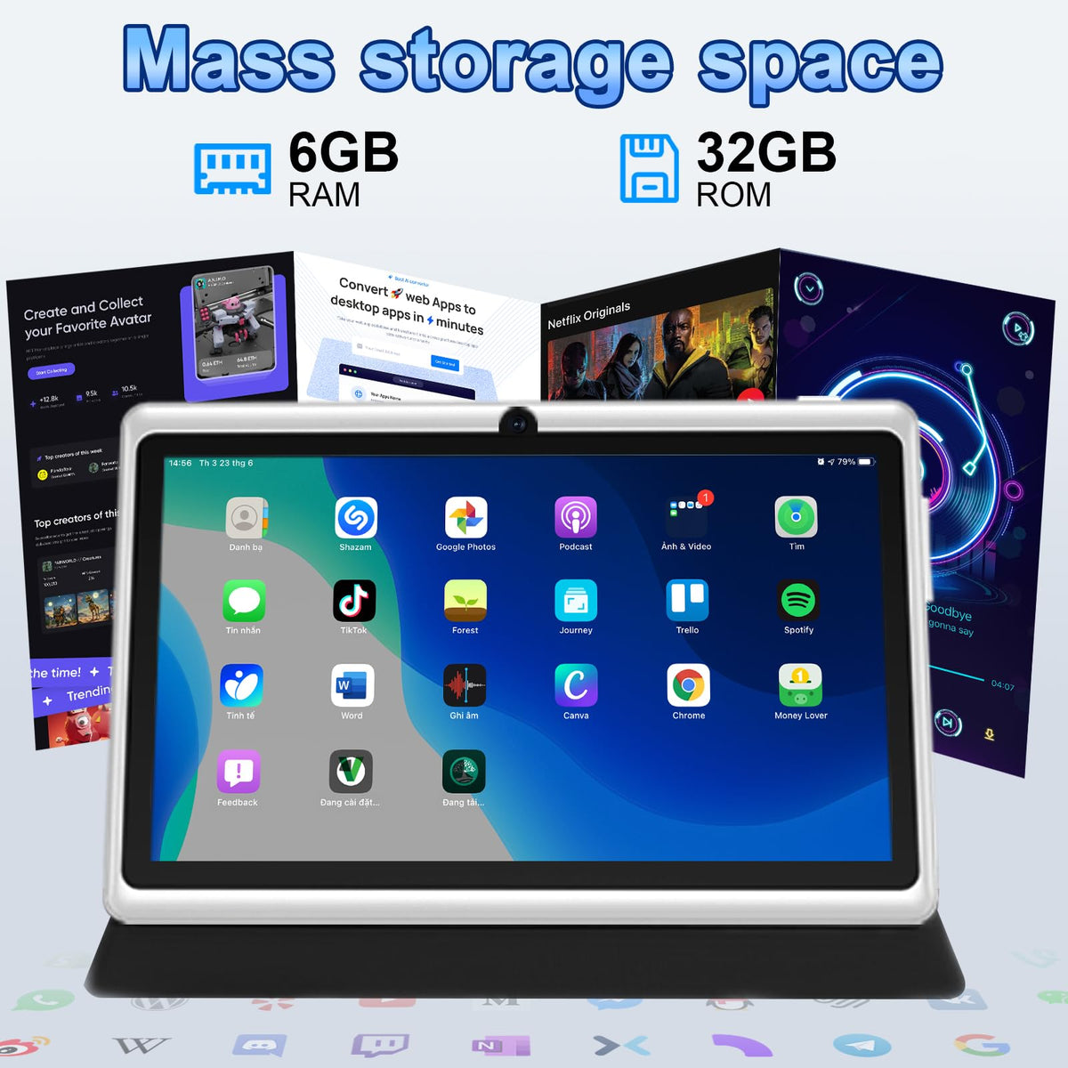 7 Inch Android Tablet with Case, 6GB RAM 32GB ROM, Black C628
