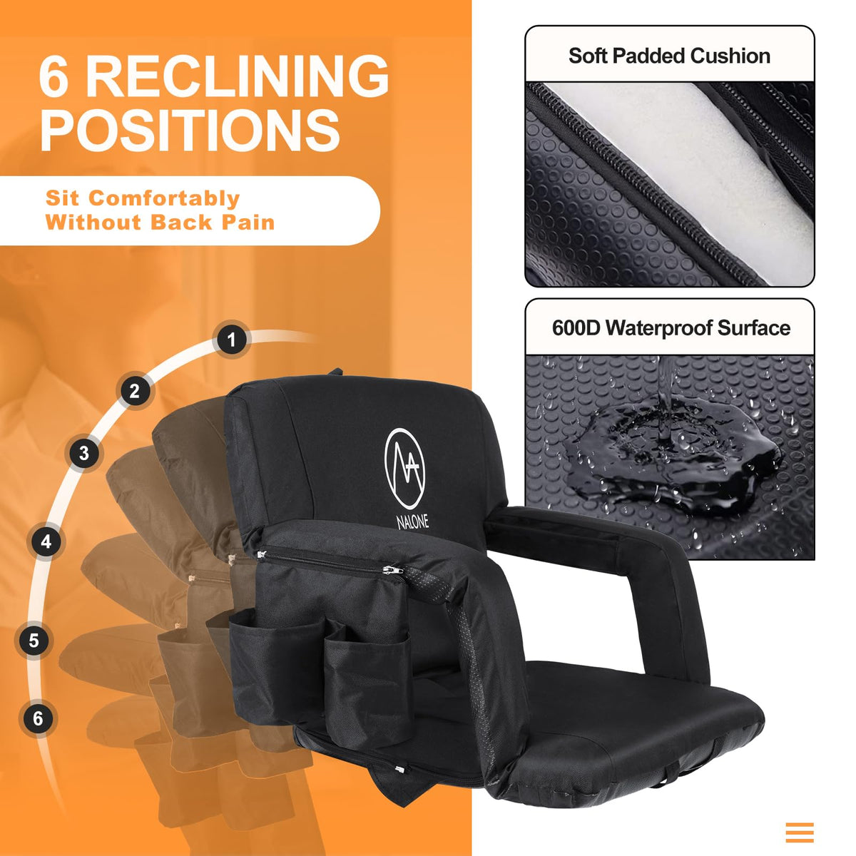 Folding Stadium Seat with Back Support and Armrests U17370