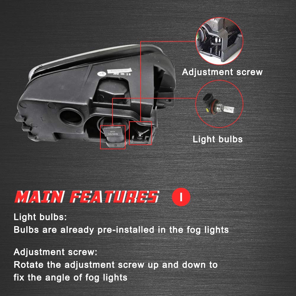 Driving Fog Lights Lamps Replacement with H11 12V 55W Halogen Bulbs & Wiring Harness Kit (Clear Lens) U7846