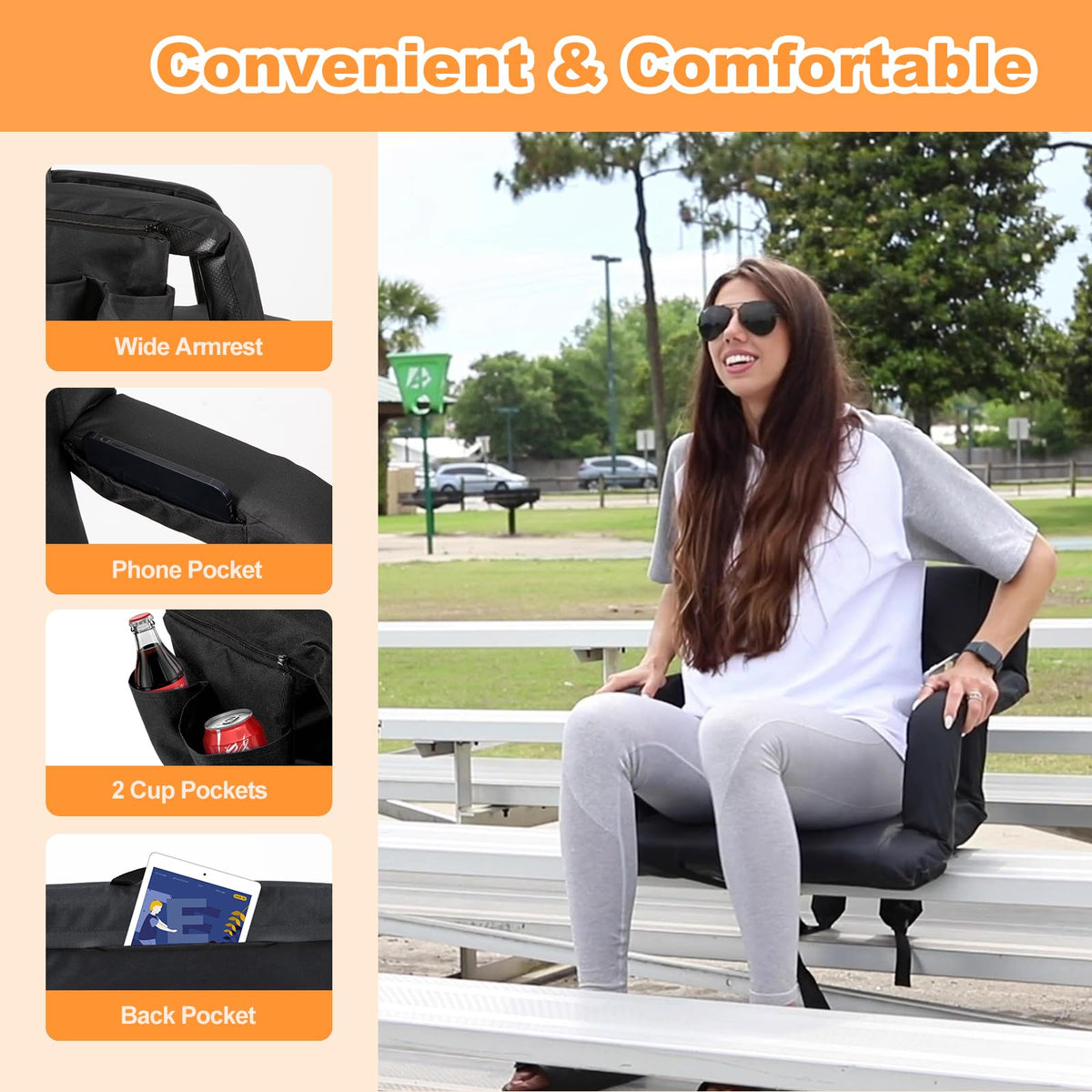 Folding Stadium Seat with Back Support and Armrests U17370