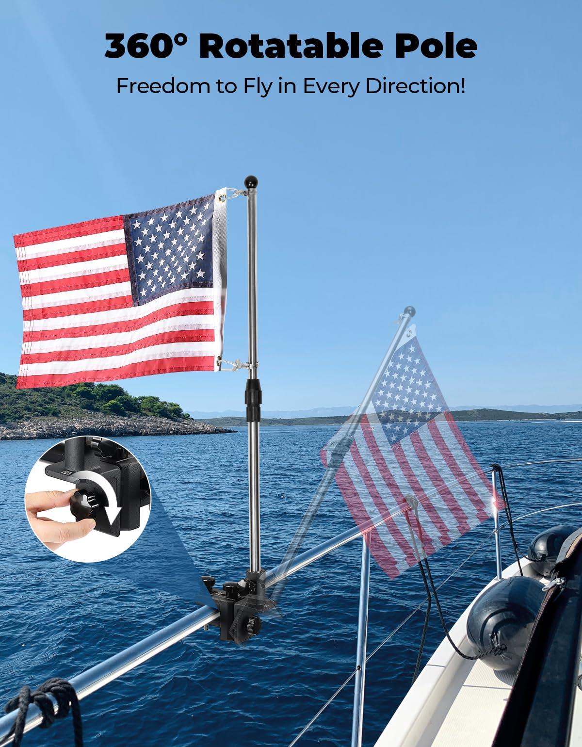 Stainless Steel 360° Rotating Boat Flag Pole Holder U70925