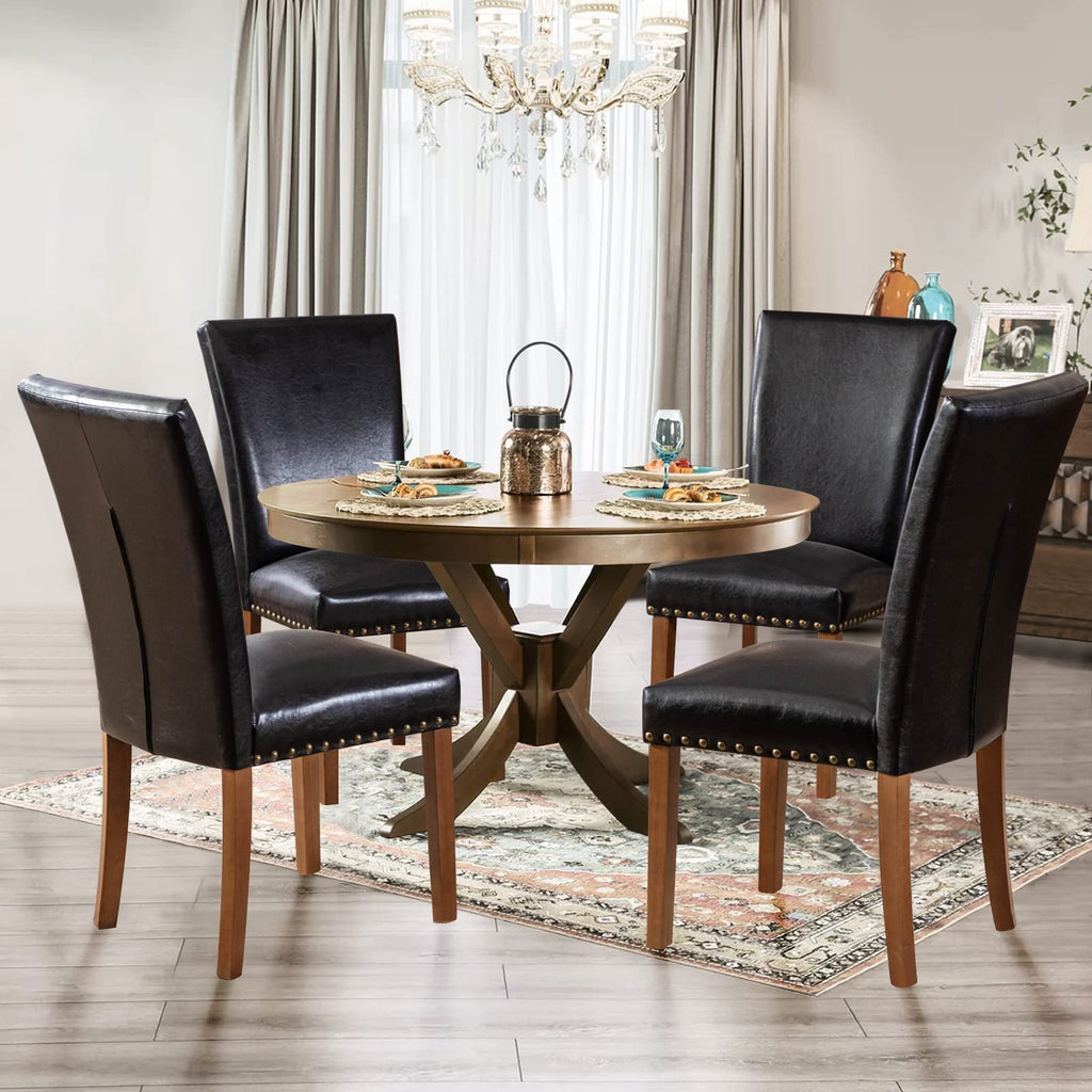 Black Upholstered Dining Chairs Set of 6 with Wood Legs A294037
