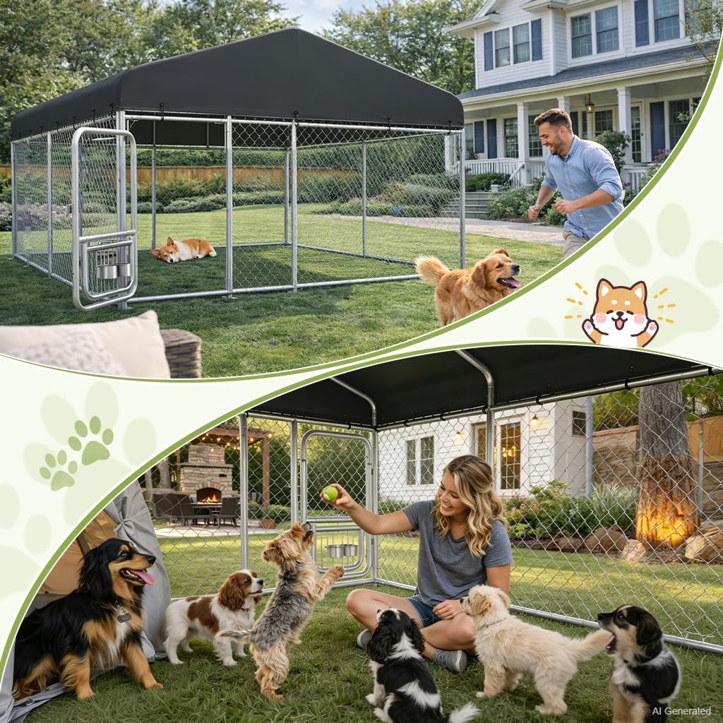 10x10FT Heavy Duty Outdoor Dog Kennel with Roof S869