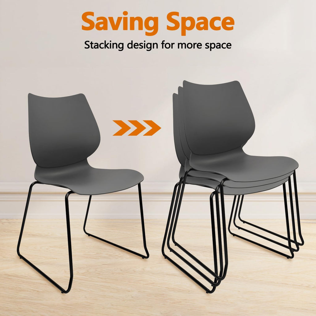 Stacking Chairs with Metal Legs Set of 12, Grey L44830