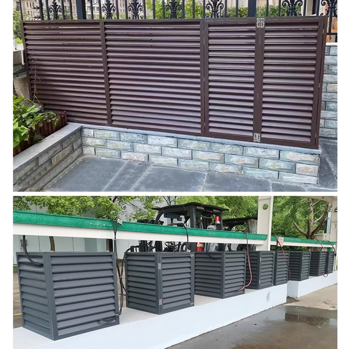 Aluminum Alloy Air Conditioner Fence 4 Panels Brown X455008